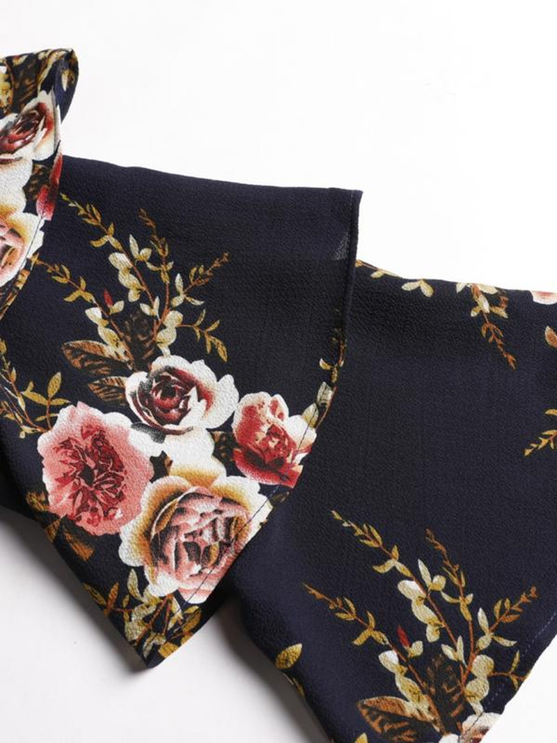 Elegant Rose Print Long Dress, round Neck Loose-Fit Thin Fabric, Back Zipper Design, Perfect for All Seasons, Women'S Fashion